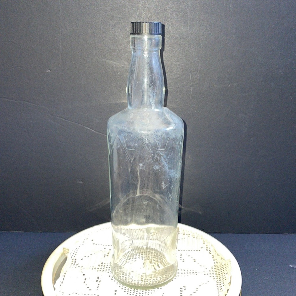Vintage Arrow Clear Glass Liquor Bottle Embossed Design